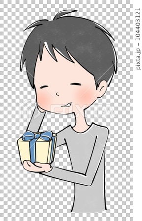 プレゼントを持ちながら照れる男性のイラスト 104403121