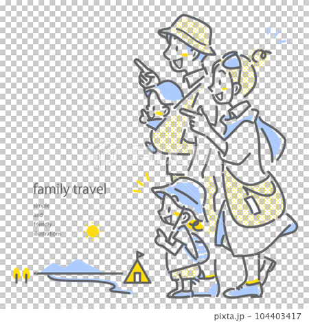 夏休みの家族旅行 4人家族 ポップでお洒落な線画イラスト 夏休みの家族旅行 4人家族 ポップでお洒落な線画イラスト 104403417