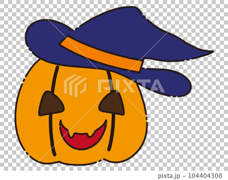 Illustration material for Halloween of a jack-o-lantern wearing a hat 104404308