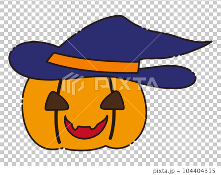 Illustration material for Halloween of a jack-o-lantern wearing a hat 104404315
