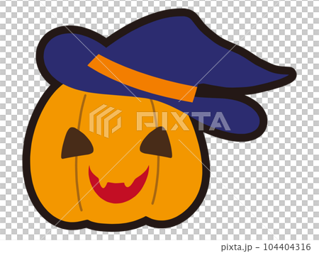 Illustration material for Halloween of a jack-o-lantern wearing a hat 104404316