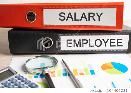 Salary, Employee. Binder data finance report business with graph analysis in office. 104405281