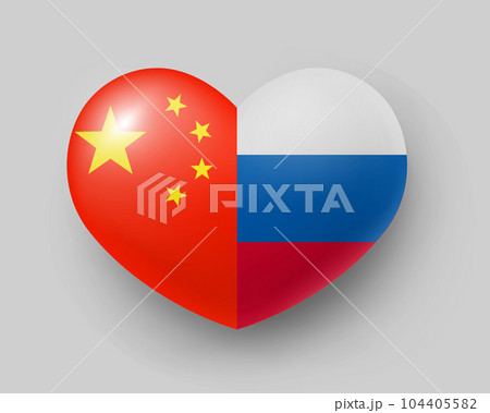 Heart shape with China and Russia flags. 104405582