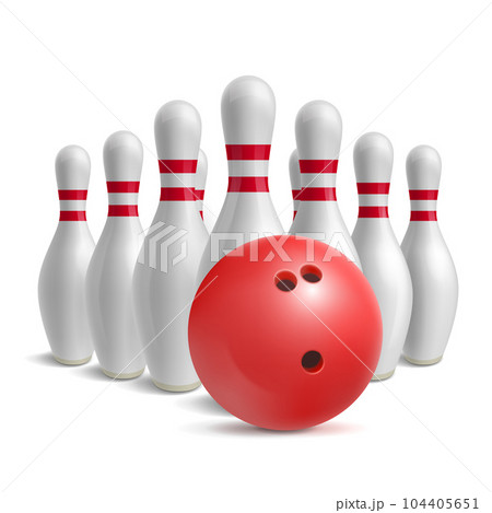 Bowling ball and skittles. 104405651