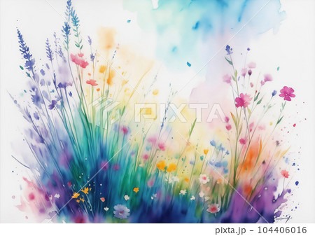 Watercolor Meadow with Colorful Flower...のイラスト素材 [104406016