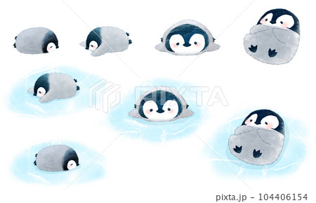 寝転んでいるコウテイ子ペンギン 104406154