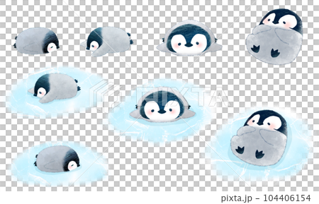 寝転んでいるコウテイ子ペンギン 104406154