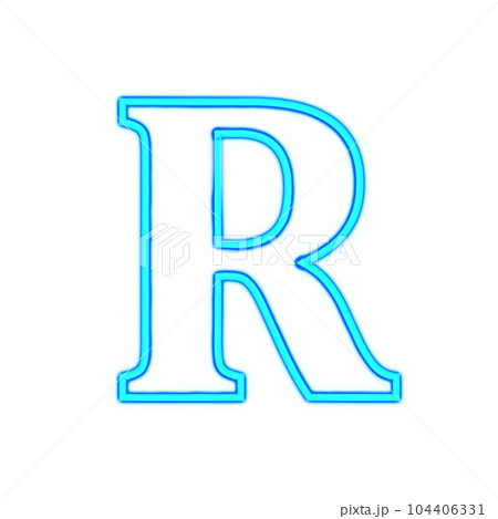 uppercase R. blue glowing neon alphabet - Stock Illustration