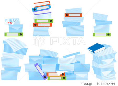Paperwork, work with stacks of documents and data to be on time. Scattered sheets of paper in mess Paperwork, work with stacks of documents and data to be on time. Scattered sheets of paper in mess 104406494