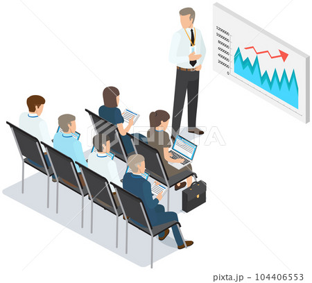 Analyze statistical indicators, business data. Work with marketing research. Data analysis isometric 104406553