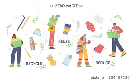 Set of people zero waste lifestyle flat style, vector illustration Set of people zero waste lifestyle flat style, vector illustration 104407580