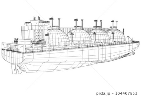 Tanker ship liquified gas transportation symbol. Industrial oil refinery technology. Delivery petrol fuel cargo. Ocean LPG tank propane vector illustration Tanker ship liquified gas transportation symbol. Industrial oil refinery technology. Delivery petrol fuel cargo. Ocean LPG tank propane vector illustration 104407853