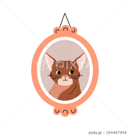 Portrait of purebred brown cat in oval frame,...のイラスト素材 ...