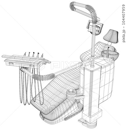 Outline drawing dental chair. Vector rendering of 3d. The layers of visible and invisible lines are separated. Wire-frame Outline drawing dental chair. Vector rendering of 3d. The layers of visible and invisible lines are separated. Wire-frame 104407959