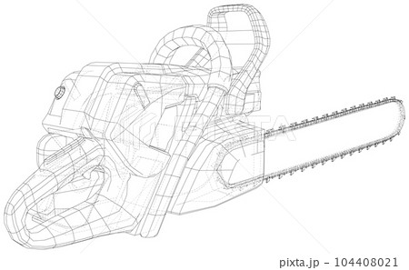 Chainsaw gasoline cutter machinery technology. EPS10 format. Wire-frame Vector created of 3d 104408021