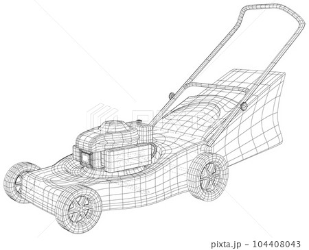 Gardening grass-cutter machine. Wire-frame Gasoline grinder on white background. EPS10 format. Vector created of 3d, Wire-frame Gardening grass-cutter machine. Wire-frame Gasoline grinder on white background. EPS10 format. Vector created of 3d, Wire-frame 104408043