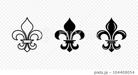 Vector Vintage White and Black Fleur De Lis Icon Set Isolated. Heraldic Lily, Retro Design Element. Vector Illustration Vector Vintage White and Black Fleur De Lis Icon Set Isolated. Heraldic Lily, Retro Design Element. Vector Illustration 104408054