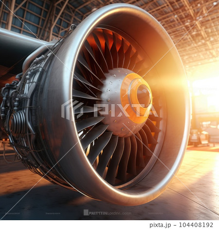 Turbine Engine Profile. Aviation Technologies. Aircraft jet engine detail. AI Generation 104408192