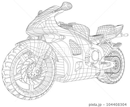 Adult motorcycle for book and drawing. cafe style. race. Moto vector illustration. high speed drive vehicle. Graphic element. Black outline sketch illustrate Isolated on white background 104408304
