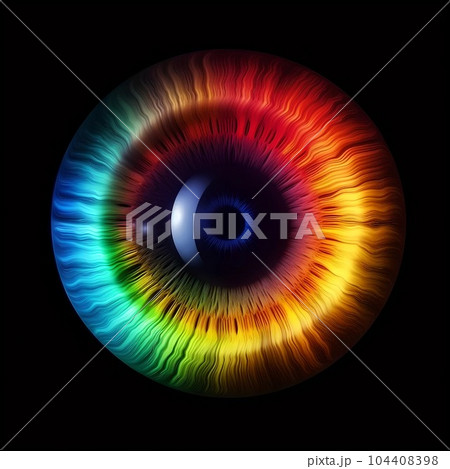 Human bright rainbow iris eye. Generative AI 104408398