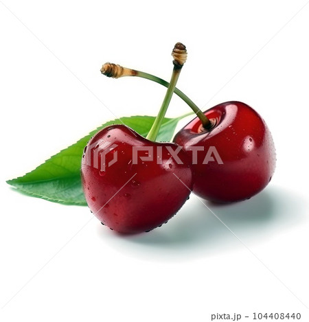 Cherry isolated. Cherry on white. Cherry with a leaf 104408440