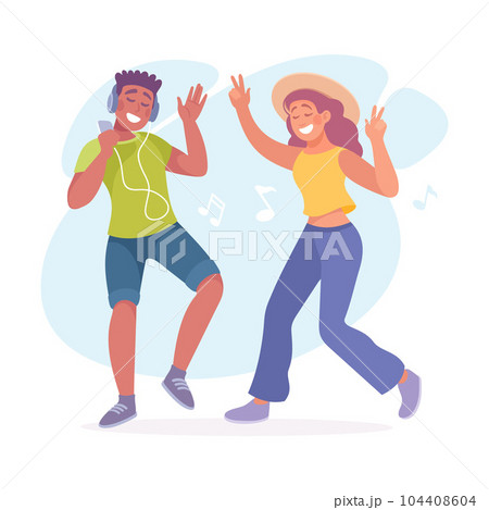 Young Man and Woman Dancing to Music Moving Body Vector Illustration 104408604