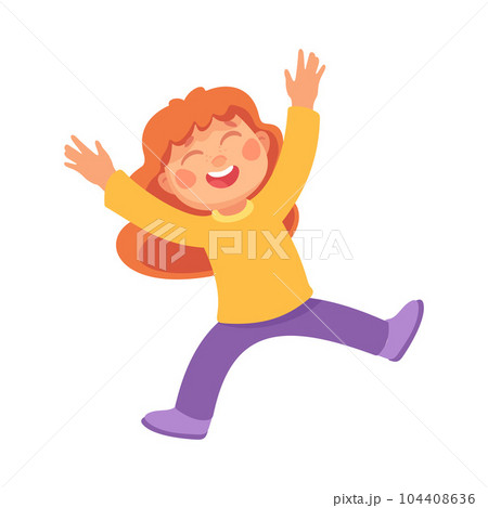 Playful Little Girl Cheering Enjoying Summer Vector Illustration 104408636