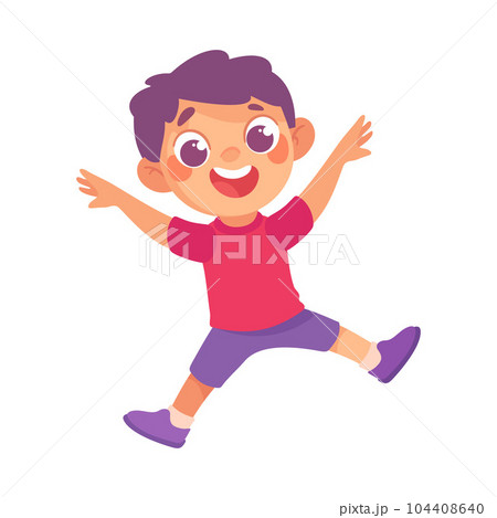 Playful Little Boy Cheering Enjoying Summer Vector Illustration 104408640