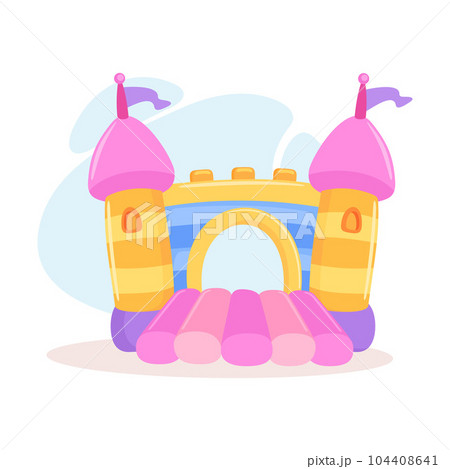 Colorful Bouncy Castle with Trampoline on Playground Vector Illustration 104408641