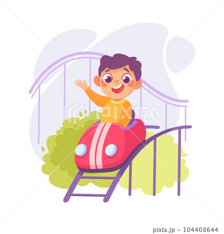 Entertainment with Little Boy on Roller Coaster in Amusement Park Vector Illustration 104408644