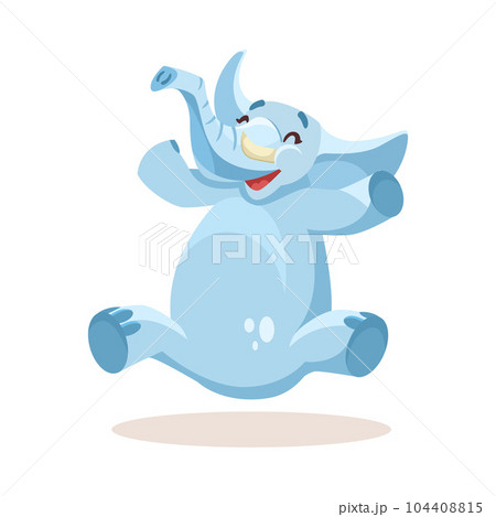 Cute Blue Elephant Character Jumping with Joy Vector Illustration 104408815