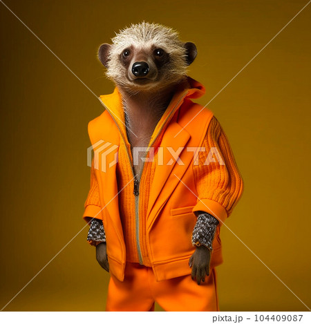 Fashion photograph of a honey badger wearing, Generative AI Fashion photograph of a honey badger wearing, Generative AI 104409087