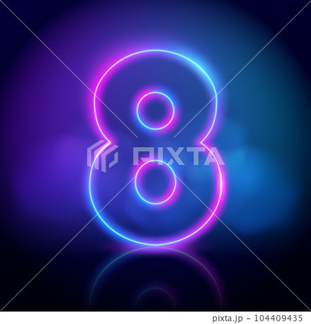 Purple neon tube number eight with fog on darkのイラスト