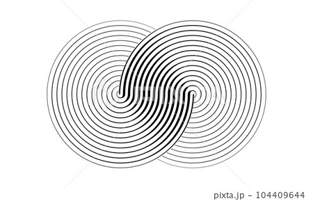 Two circles in a spiral or infinity symbol. Art lines illustration as logo or tattoo, icon. 104409644