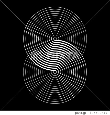 Two circles in a spiral. Art lines illustration as logo or tattoo, icon.  Stock Vector