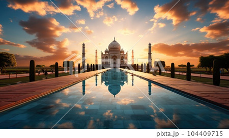 Amazing View On The Taj Mahal In Sunset Light...のイラスト素材 [104409715] - PIXTA