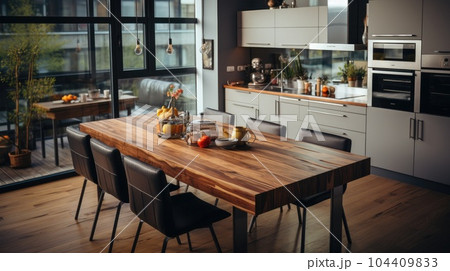 Modern apartment kitchen room in new luxury home. 104409833