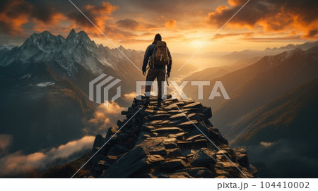 Hikers success on top mountains, Motivation, Teamwork and Leadership. 104410002