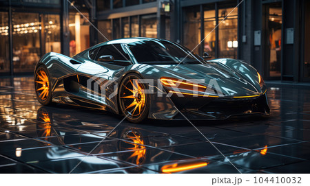 Hypercar, Superfast hypercar is parked in urban. Hypercar, Superfast hypercar is parked in urban. 104410032