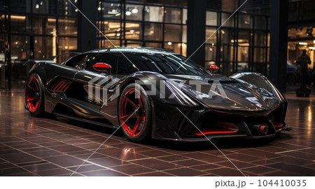 Hypercar, Superfast hypercar is parked in urban. Hypercar, Superfast hypercar is parked in urban. 104410035