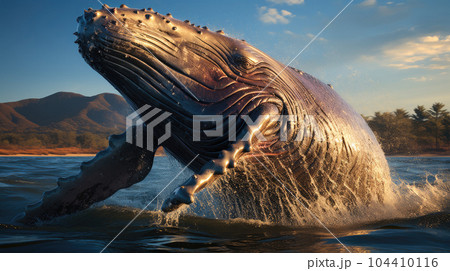 Humpback Whale, Humpback whale breaching in sea. Humpback Whale, Humpback whale breaching in sea. 104410116