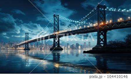 bay bridge at night, Classic view of San Francisco Bay Bridge. 104410146