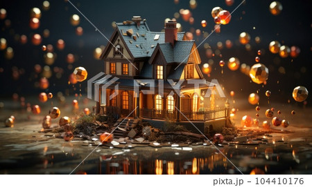 Housing market crisis and Home sales inflation or real estate trouble and residential problems. Housing market crisis and Home sales inflation or real estate trouble and residential problems. 104410176