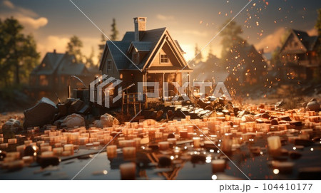 Crisis in real estate and property market, Falling property prices, overvalued home prices economy. 104410177