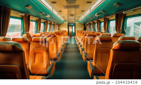 Luxury bus interior with rows of comfortable seats. 104410419
