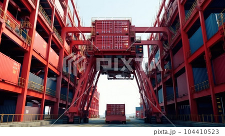Container stacker crane lifting up stacking, Logistics. Container stacker crane lifting up stacking, Logistics. 104410523