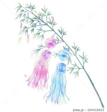 七夕の笹飾りとくす玉/水彩風 七夕の笹飾りとくす玉/水彩風 104410635