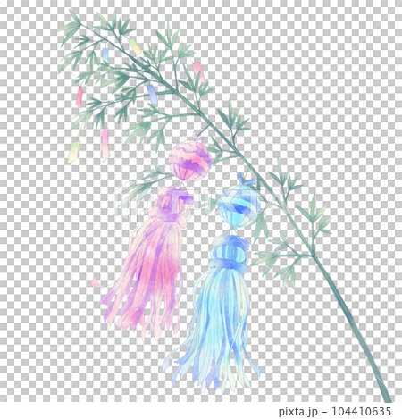 七夕竹裝飾和Kusudama/水彩風格 七夕竹裝飾和Kusudama/水彩風格 104410635