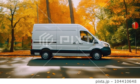 Fast moving cargo car on road, Boxer panel van on Motorway, Distribution products. 104410648