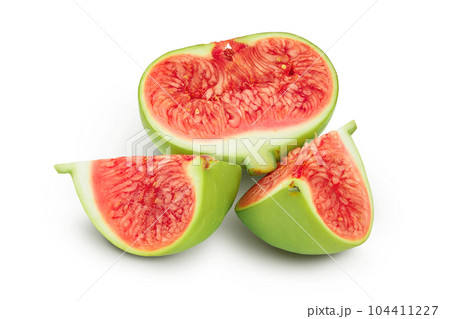 Ripe green fig fruit isolated on white background with full depth of field 104411227